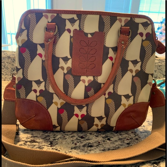 Orla Kiely Handbags - Rare Orla Kiely Cute as a Fox small Jeanie bag. Leather trim and handles.